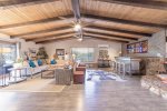 Vaulted living room and high top bar